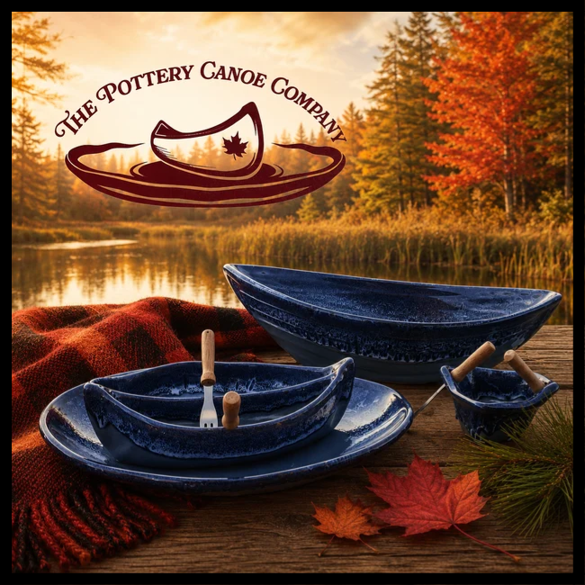 Pottery canoe on a lake set