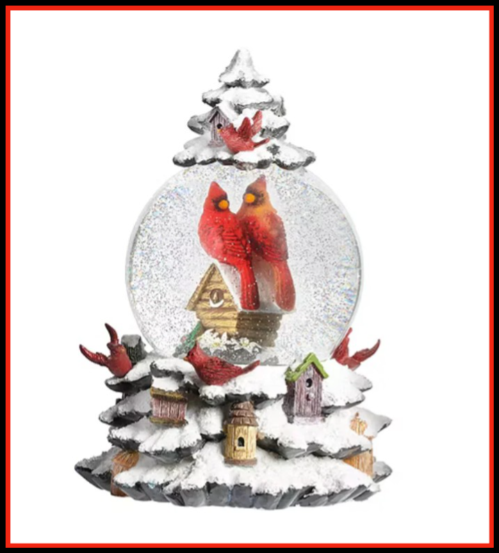 Cardinal With Birdhouse Snow Dome